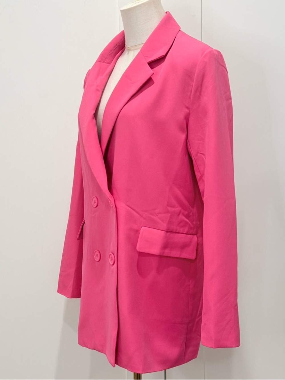 Fore Hot Pink Oversized Blazer Small Double Breasted Barbie Work Chic Statement - Picture 4 of 9